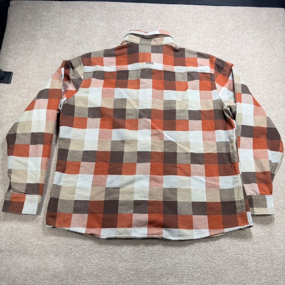 Kuhl Mens XXL Plaid Flannel Button Down Shirt Orange Brown Born In Mountains - Picture 2 of 10